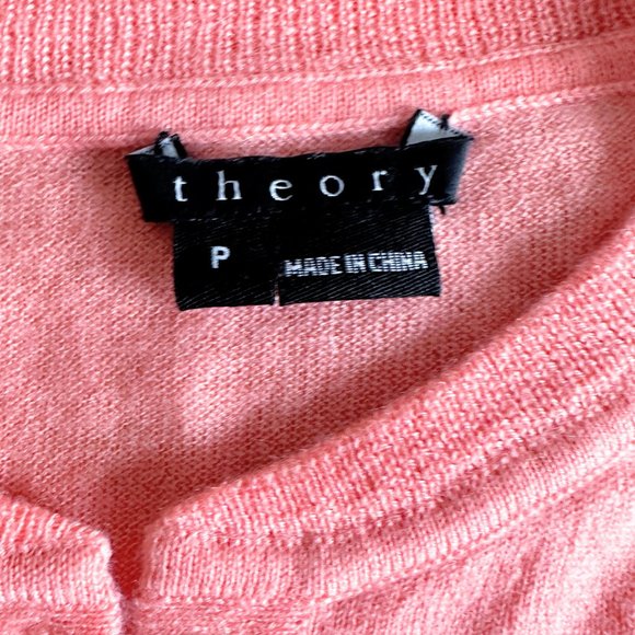 THEORY Pink Cashmere Buttoned Henley Sweater Size XS Petite EUC - Picture 3 of 3